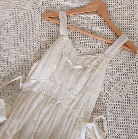 . Vintage Handmade Small Batch Cotton Lace Tie Back Prairie Maxi Slip Dress . - Picture 13 of 16